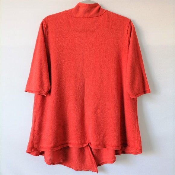 Eileen Fisher Womens Coral Red Open Front Cardigan Sweater Plus Size 1X Linen - Picture 2 of 7